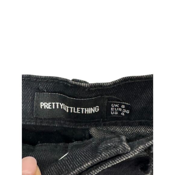 PrettyLittlethings Black Distressed Denim Jean Shorts Size 4 - Picture 6 of 6